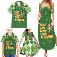 Happy St Patrick's Day Family Matching Summer Maxi Dress and Hawaiian Shirt Leprechaun With Beer