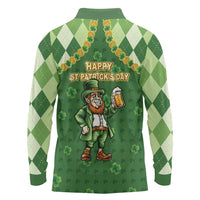 Happy St Patrick's Day Long Sleeve Polo Shirt Leprechaun With Beer