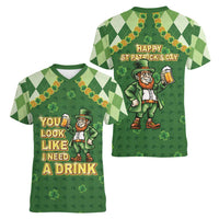 Happy St Patrick's Day Women V-Neck T-Shirt Leprechaun With Beer