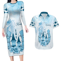 Kentucky Horse Racing Couples Matching Long Sleeve Bodycon Dress and Hawaiian Shirt 151st Anniversary Blue Version LT05
