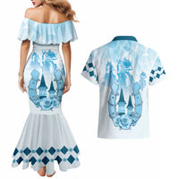 Kentucky Horse Racing Couples Matching Mermaid Dress and Hawaiian Shirt 151st Anniversary Blue Version LT05