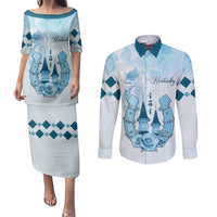 Kentucky Horse Racing Couples Matching Puletasi and Long Sleeve Button Shirt 151st Anniversary Blue Version LT05