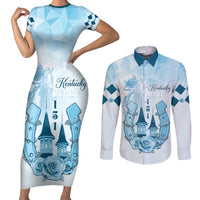 Kentucky Horse Racing Couples Matching Short Sleeve Bodycon Dress and Long Sleeve Button Shirt 151st Anniversary Blue Version LT05