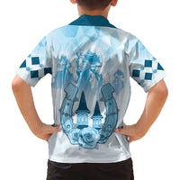 Kentucky Horse Racing Family Matching Off The Shoulder Long Sleeve Dress and Hawaiian Shirt 151st Anniversary Blue Version LT05