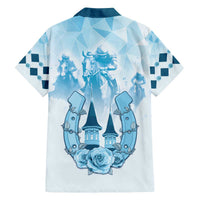 Kentucky Horse Racing Family Matching Off The Shoulder Long Sleeve Dress and Hawaiian Shirt 151st Anniversary Blue Version LT05