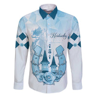 Kentucky Horse Racing Family Matching Off The Shoulder Long Sleeve Dress and Hawaiian Shirt 151st Anniversary Blue Version LT05