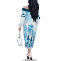 Kentucky Horse Racing Family Matching Off The Shoulder Long Sleeve Dress and Hawaiian Shirt 151st Anniversary Blue Version LT05