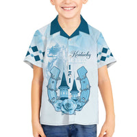 Kentucky Horse Racing Family Matching Off The Shoulder Long Sleeve Dress and Hawaiian Shirt 151st Anniversary Blue Version LT05