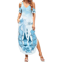 Kentucky Horse Racing Family Matching Summer Maxi Dress and Hawaiian Shirt 151st Anniversary Blue Version LT05