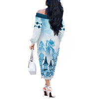 Kentucky Horse Racing Off The Shoulder Long Sleeve Dress 151st Anniversary Blue Version LT05