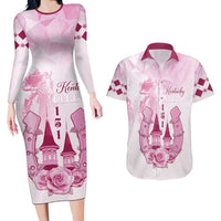 Kentucky Horse Racing Couples Matching Long Sleeve Bodycon Dress and Hawaiian Shirt 151st Anniversary Pink Version LT05
