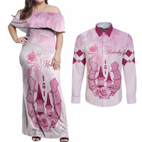 Kentucky Horse Racing Couples Matching Off Shoulder Maxi Dress and Long Sleeve Button Shirt 151st Anniversary Pink Version LT05