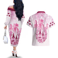 Kentucky Horse Racing Couples Matching Off The Shoulder Long Sleeve Dress and Hawaiian Shirt 151st Anniversary Pink Version LT05