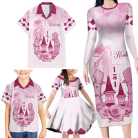 Kentucky Horse Racing Family Matching Long Sleeve Bodycon Dress and Hawaiian Shirt 151st Anniversary Pink Version LT05