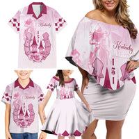 Kentucky Horse Racing Family Matching Off Shoulder Short Dress and Hawaiian Shirt 151st Anniversary Pink Version LT05