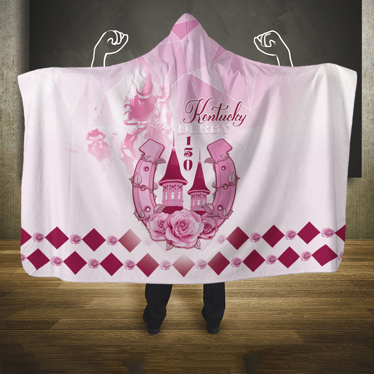 Kentucky Horse Racing Hooded Blanket 150th Anniversary Pink Version