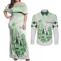 Kentucky Horse Racing Couples Matching Off Shoulder Maxi Dress and Long Sleeve Button Shirt 151st Anniversary Green Version LT05