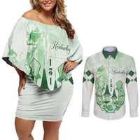 Kentucky Horse Racing Couples Matching Off Shoulder Short Dress and Long Sleeve Button Shirt 151st Anniversary Green Version LT05