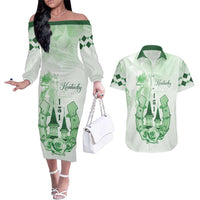 Kentucky Horse Racing Couples Matching Off The Shoulder Long Sleeve Dress and Hawaiian Shirt 151st Anniversary Green Version LT05