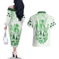 Kentucky Horse Racing Couples Matching Off The Shoulder Long Sleeve Dress and Hawaiian Shirt 151st Anniversary Green Version LT05