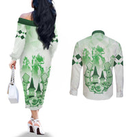 Kentucky Horse Racing Couples Matching Off The Shoulder Long Sleeve Dress and Long Sleeve Button Shirt 151st Anniversary Green Version LT05