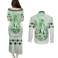 Kentucky Horse Racing Couples Matching Puletasi and Long Sleeve Button Shirt 151st Anniversary Green Version LT05