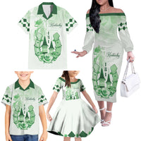 Kentucky Horse Racing Family Matching Off The Shoulder Long Sleeve Dress and Hawaiian Shirt 151st Anniversary Green Version LT05