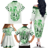 Kentucky Horse Racing Family Matching Off The Shoulder Long Sleeve Dress and Hawaiian Shirt 151st Anniversary Green Version LT05