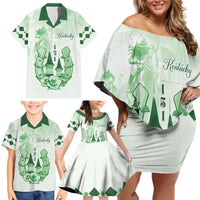 Kentucky Horse Racing Family Matching Off Shoulder Short Dress and Hawaiian Shirt 151st Anniversary Green Version LT05