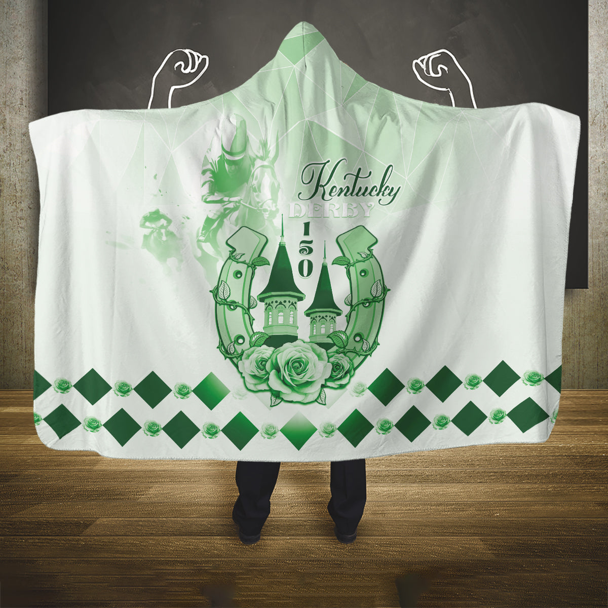 Kentucky Horse Racing Hooded Blanket 150th Anniversary Green Version