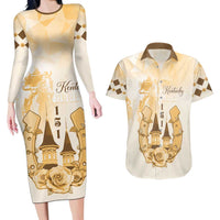Kentucky Horse Racing Couples Matching Long Sleeve Bodycon Dress and Hawaiian Shirt 151st Anniversary Beige Version LT05