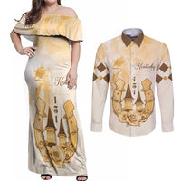 Kentucky Horse Racing Couples Matching Off Shoulder Maxi Dress and Long Sleeve Button Shirt 151st Anniversary Beige Version LT05
