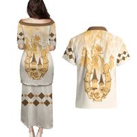 Kentucky Horse Racing Couples Matching Puletasi and Hawaiian Shirt 151st Anniversary Beige Version LT05
