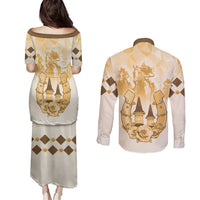 Kentucky Horse Racing Couples Matching Puletasi and Long Sleeve Button Shirt 151st Anniversary Beige Version LT05