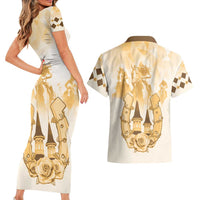 Kentucky Horse Racing Couples Matching Short Sleeve Bodycon Dress and Hawaiian Shirt 151st Anniversary Beige Version LT05