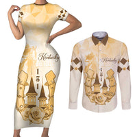 Kentucky Horse Racing Couples Matching Short Sleeve Bodycon Dress and Long Sleeve Button Shirt 151st Anniversary Beige Version LT05