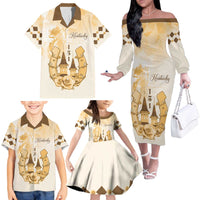 Kentucky Horse Racing Family Matching Off The Shoulder Long Sleeve Dress and Hawaiian Shirt 151st Anniversary Beige Version LT05