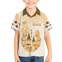 Kentucky Horse Racing Family Matching Off The Shoulder Long Sleeve Dress and Hawaiian Shirt 151st Anniversary Beige Version LT05