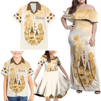 Kentucky Horse Racing Family Matching Off Shoulder Maxi Dress and Hawaiian Shirt 151st Anniversary Beige Version LT05