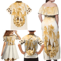 Kentucky Horse Racing Family Matching Off Shoulder Maxi Dress and Hawaiian Shirt 151st Anniversary Beige Version LT05