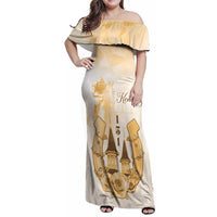 Kentucky Horse Racing Family Matching Off Shoulder Maxi Dress and Hawaiian Shirt 151st Anniversary Beige Version LT05