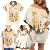 Kentucky Horse Racing Family Matching Off Shoulder Short Dress and Hawaiian Shirt 151st Anniversary Beige Version LT05