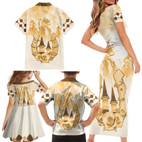 Kentucky Horse Racing Family Matching Short Sleeve Bodycon Dress and Hawaiian Shirt 151st Anniversary Beige Version LT05
