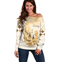 Kentucky Horse Racing Off Shoulder Sweater 151st Anniversary Beige Version LT05