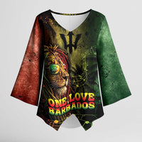 One Love Barbados Kimono Sleeve Blouse Rastafarian Lion Reggae Grunge Style