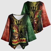 One Love Barbados Kimono Sleeve Blouse Rastafarian Lion Reggae Grunge Style