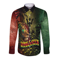 One Love Barbados Long Sleeve Button Shirt Rastafarian Lion Reggae Grunge Style