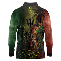 One Love Barbados Long Sleeve Polo Shirt Rastafarian Lion Reggae Grunge Style
