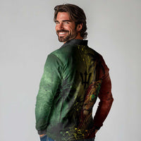 One Love Barbados Long Sleeve Polo Shirt Rastafarian Lion Reggae Grunge Style