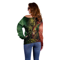 One Love Barbados Off Shoulder Sweater Rastafarian Lion Reggae Grunge Style